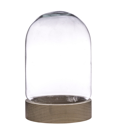 Kopuła szklana z podstawką drewnianą, klosz  W-580A+deska H:20cm D:15cm