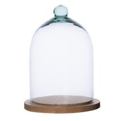 Kopuła szklana z podstawką drewnianą, klosz W-308A+deska H:25cm D:19cm