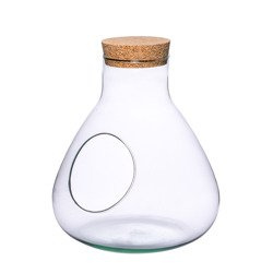 Szklany wazon W-378+boczny otwór+korek H:24,5cm D:22,5cm
