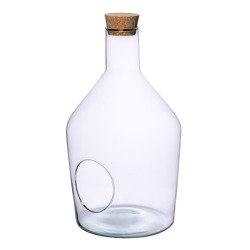 Szklany wazon butelka W-545A+boczny otwór+korek H:37cm D:21cm