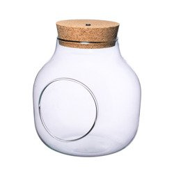 Szklany wazon W-456A+boczny otwór+korek LED H:19cm D:19cm