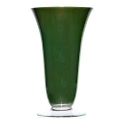 Szklany wazon na stopie W-194 H:19,5cm D:11,5cm Zielony