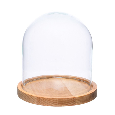 Kopuła szklana z podstawką drewnianą, klosz  W-315H+deska H:19,5cm D:17,7cm