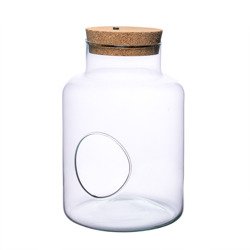 Szklany wazon słój W-395H+boczny otwór+korek LED H:25cm D:17cm 