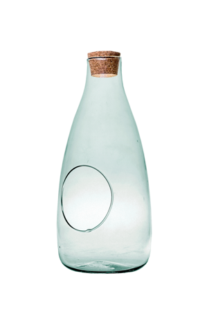 Szklany wazon butelka W-519+boczny otwór+korek H:33cm D:15cm