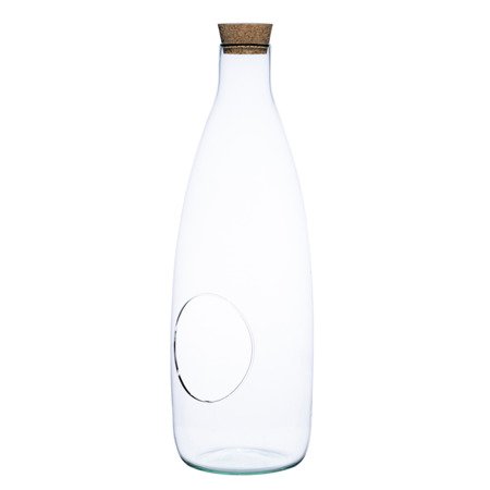 Szklany wazon butelka W-519A+boczny otwór+korek H:43cm D:19cm